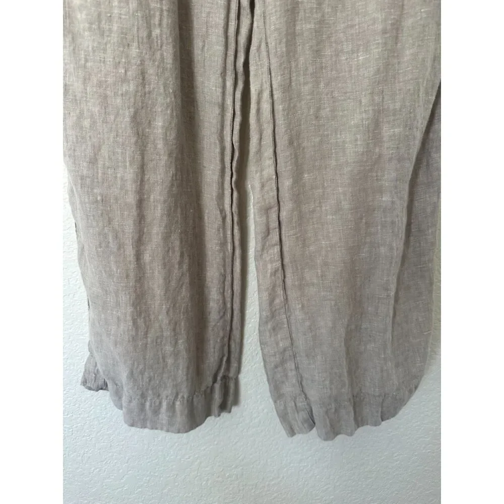 Quince Linen Wide Leg Pull On Tan Pants Size Medium